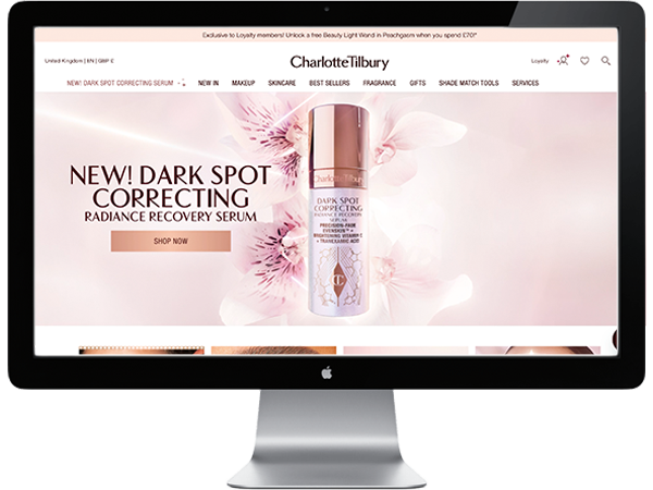 The homepage of the Charlotte Tilbury site