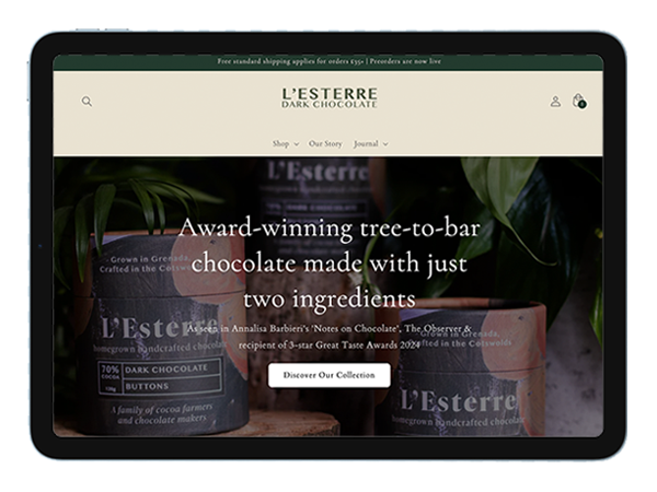 The homepage of L’Esterre Chocolates site