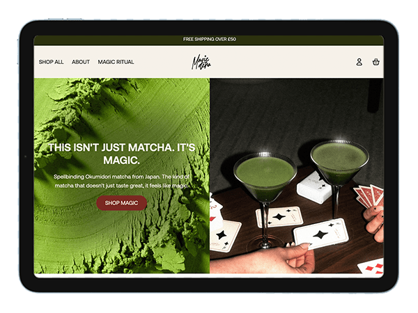 The homepage of the Magic Matcha site