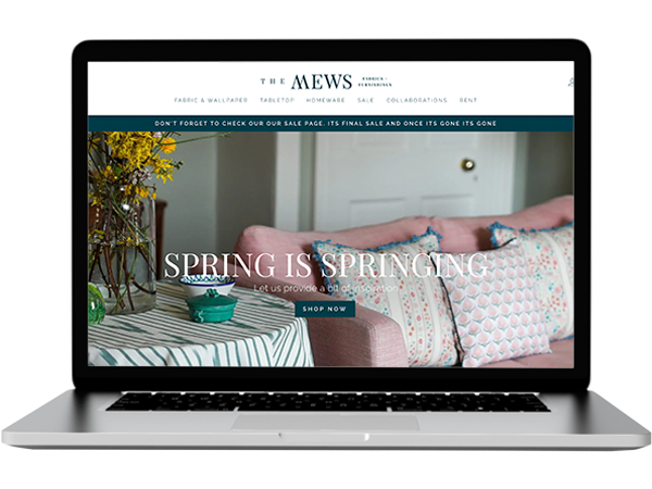 The homepage of The Mews Fabrics & Furnishings site