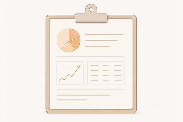 A laptop with images of graphs in front of a pin board with SEO notes